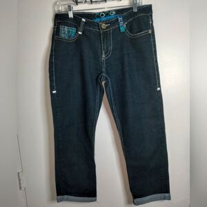 COOGI (Size 13/14) Vintage Black & Multicolored Embroidery Denim Crop Jeans